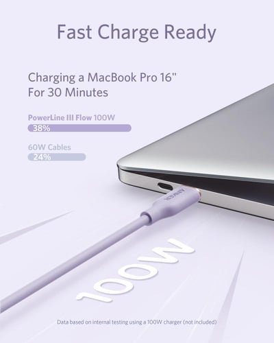 سلك شاحن انكر باورلاين فلو 100 واط من USB-C إلى US...