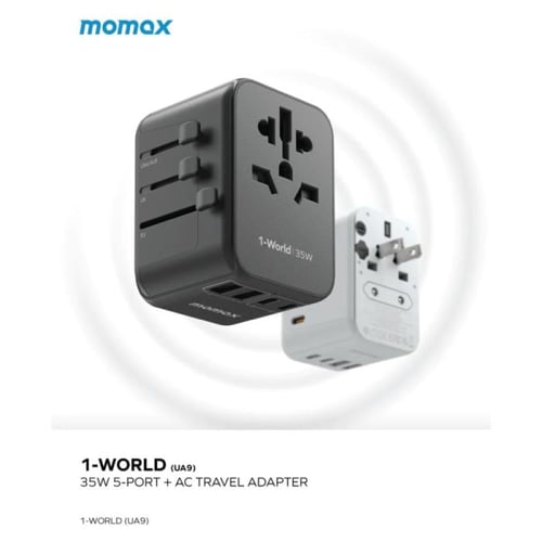 شاحن وفيش سفر موماكس بتقنية الشحن الشريع بـ 5 مناف...