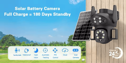 كاميرا مراقبة لاسلكية عدستين بالطاقة الشمسية تصوير...