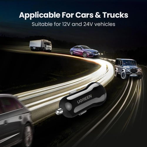 شاحن سيارة يوجرين بمنفذين USB وبمجموع القوة 24 واط...