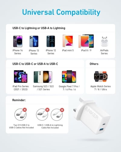 انكر فيش شاحن جداري منفذ تايب سي ومنفذ USB بقوة 20...