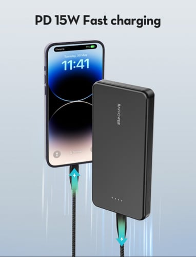 بطارية راف باور 10000 ملي امبير بمنفذ تايب سي ومنف...