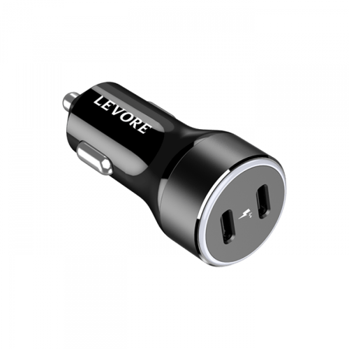 شاحن سيارة ليفوري 66 واط منفذين USB-C PD - أسود