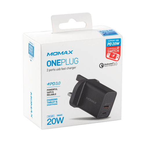 فيش شاحن موماكس 20 واط منفذين بتقنية الشحن السريع...