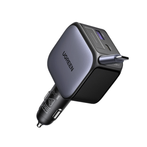 شاحن سيارة يوجرين بسلك قابل للسحب بمنفذ USB-C ومنف...