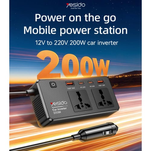 يسيدو - محول كهرباء للسيارة بقوة 200 واط 4 منافذ ش...