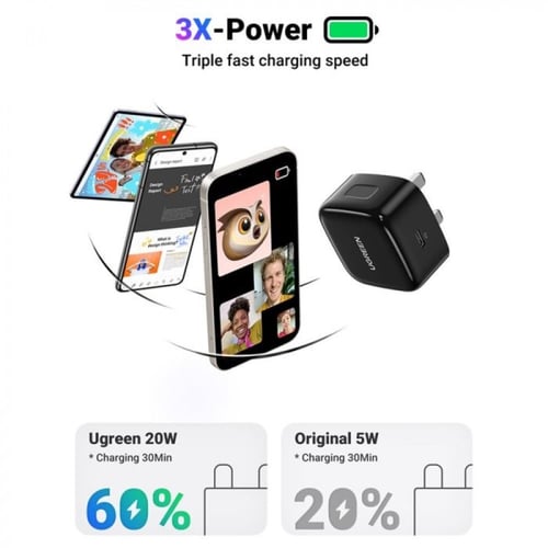 فيش جداري يوجرين بمنفذ PD شحن سريع بقوة 20 واط - أ...