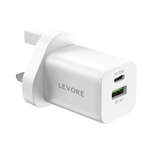 شاحن جداري ليفوري 33 واط منفذ PD منفذ USB- أبيض