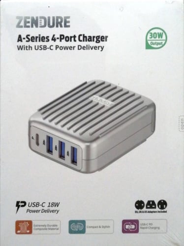 فيش شاحن مكتبي زندور سريع، 4 منافذ بقوة 30 واط PD