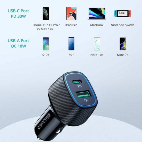 شاحن سيارة راف باور بتقنية بي دي بقوة 60 واط بمنفذ...