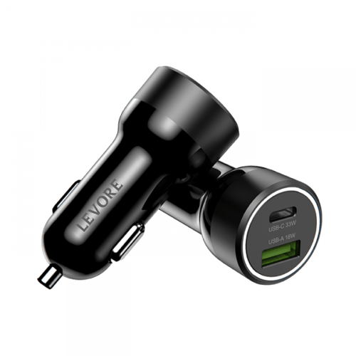 شاحن سيارة ليفوري 51 واط منفذ USB وPD - أسود