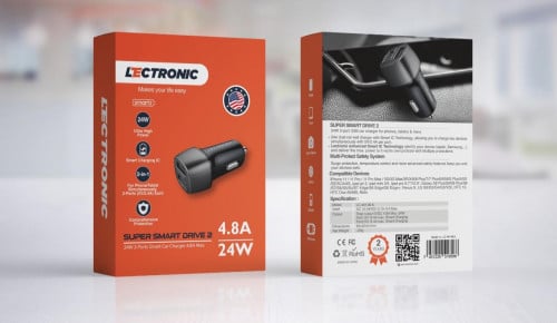 فيش شاحن سياره ليكترونك مخرجين بقوة 24 واط بتقنية...