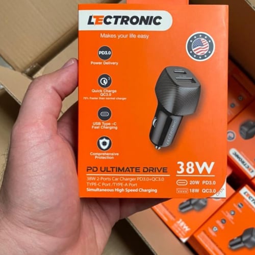 فيش شاحن سيارة ليكترونك مخرجين 38 واط شحن السريع p...