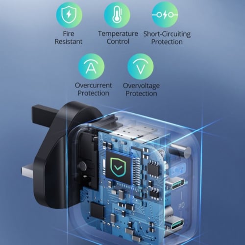 فيش شاحن جداري راف باور منفذين PD بقوة 40 واط - أس...