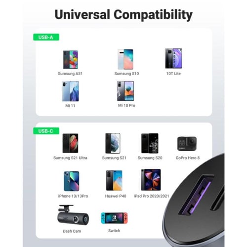 شاحن سيارة يوجرين بمنفذ PD ومنفذ USB وبمجموع القوة...