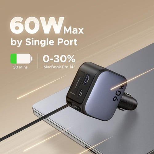 يوجرين شاحن سيارة سريع بمنفذين 60 واط مع كابل قابل...