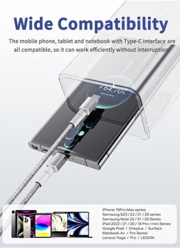 موج ماكس - سلك شاحن تايب سي الى تايب سي بقوة 60 وا...