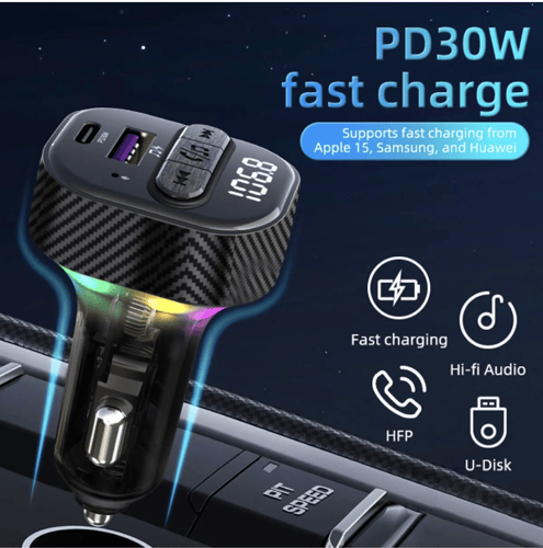 TENPLUS- شاحن السيارة MP3 و FM بقوة 30 واط