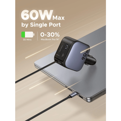 شاحن سيارة يوجرين بسلك قابل للسحب بمنفذ USB-C ومنف...