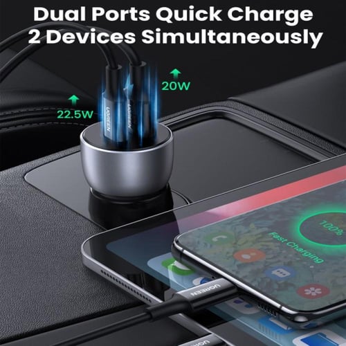 شاحن سيارة يوجرين بمنفذ PD ومنفذ USB وبمجموع القوة...