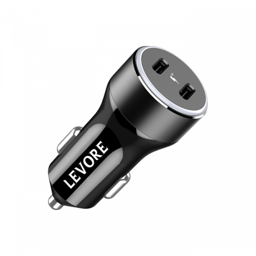 شاحن سيارة ليفوري 66 واط منفذين USB-C PD - أسود