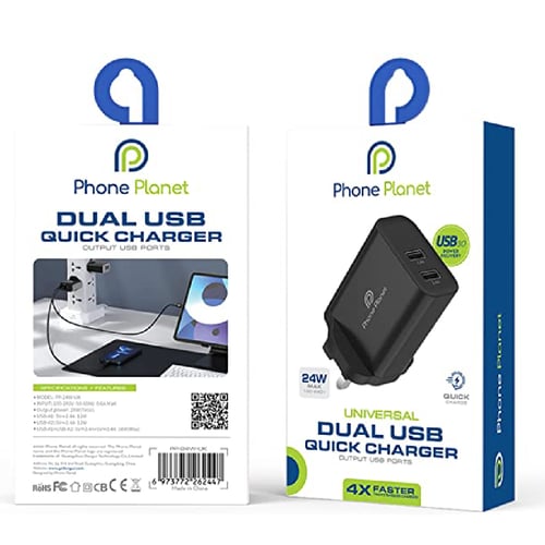 فون بلانت شاحن جداري 24 واط يو اس بي منفذين - اسود