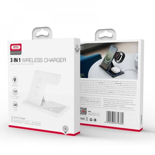 قاعدة شحن لاسلكي 3 في 1 من XO بقوة 15 واط -أبيض