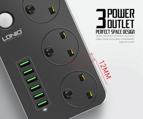 توصيلة LDNIO ليدنو 3مخارج كهرباء 6 مخارج USB