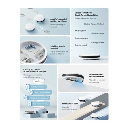 مكنسة شاومي روبوتية ذكية E10 تكنس وتمسح بقوة شفط 4...