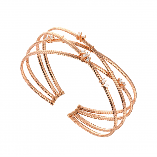 إسوارة ذهب وردي عيار 18 و ألماس مدور وباجيت VS-SI