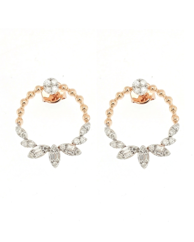 حلق ذهب دائري مرصع بألماس مدور وباجيت