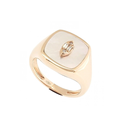 خاتم بحجر الصدف وألماس باجيت ومدور