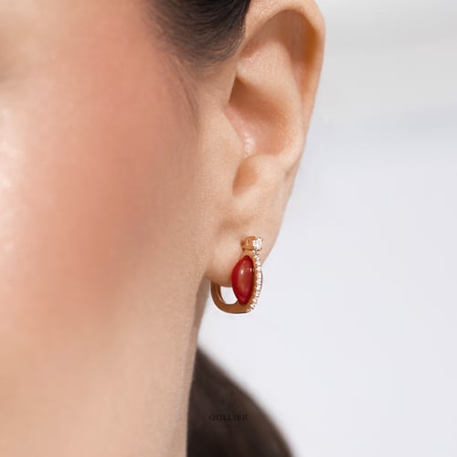 حلق هوب بحجر البارون مرصعة بالألماس المدور