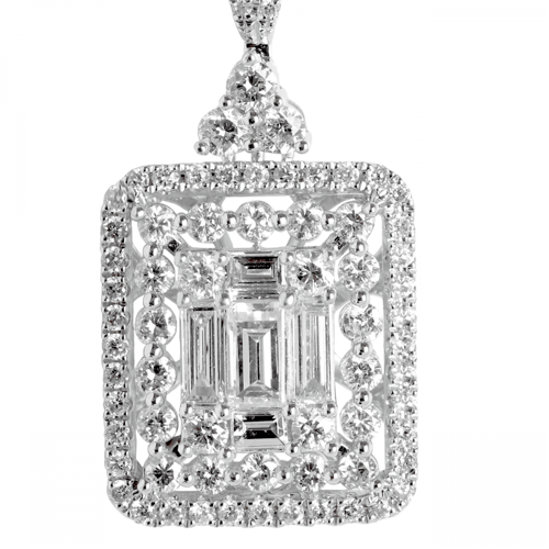 تعليقة ذهب أبيض عيار 18 وألماس مدور وباجيت VS-SI