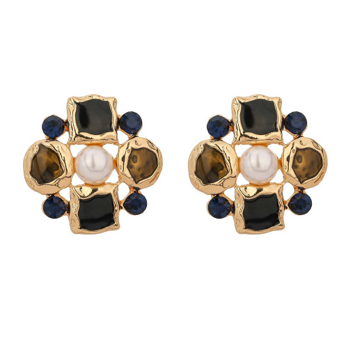 حلق ذهبي مرصع بفصوص ، مطلي بالذهب، بدبوس من الفضة