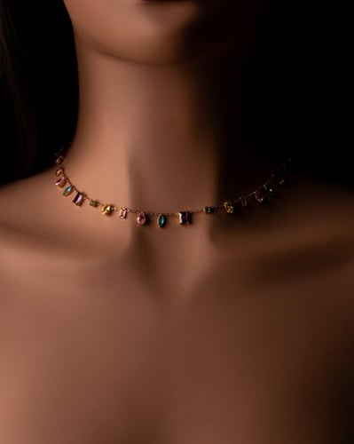 قلادة أمسية مطلية بالذهب عيار 18 ومرصعة بالزركون-...