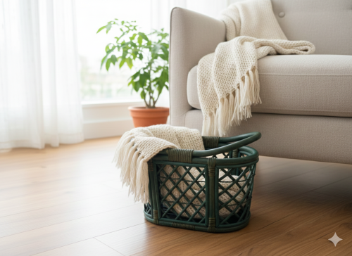 Ancient rattan basket with handle