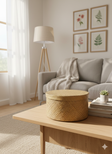 Round storage box from straw