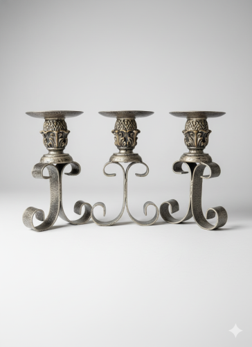 Three-piece metal candlestick with classic details