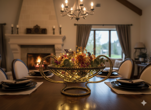 A decorative mesh bowl with a classic design
