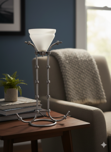 Modern candlestick with industrial design and fros...