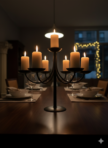 A classic seven-head candle holder made of black i...