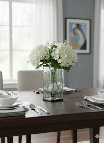 Transparent glass vase with a classic metal frame