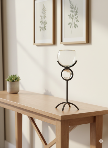 Glass candle holder with "eye of the fish" design...