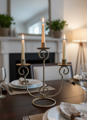 Three-arm iron candlestick