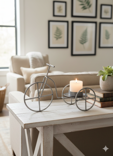 Metal candle holder with a classic tricycle design