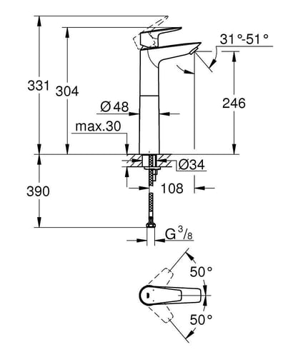 خلاط مغسله باو ايدج مرتفع