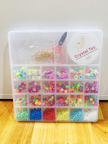 A099 طقم خرز ملون مع مقص وبكرة خيط شفاف