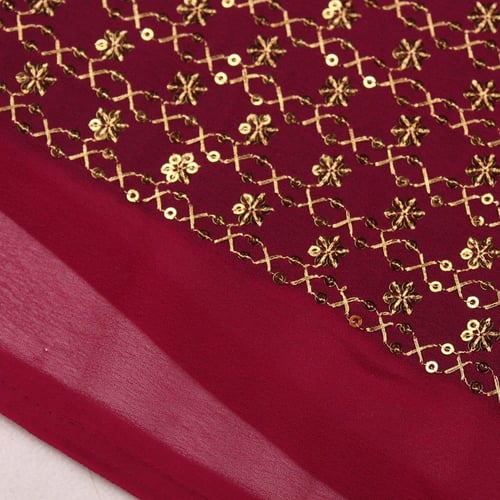 شيفون برغندي مطرز هندي