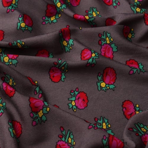 قماش شالكي رمادي غامق - زهور صغيرة
